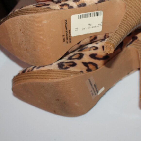 NWT Splash Camel Leopard Heels Rivet 9 Brown Black Spots Stilettos Open Toe *SA - Picture 6 of 6